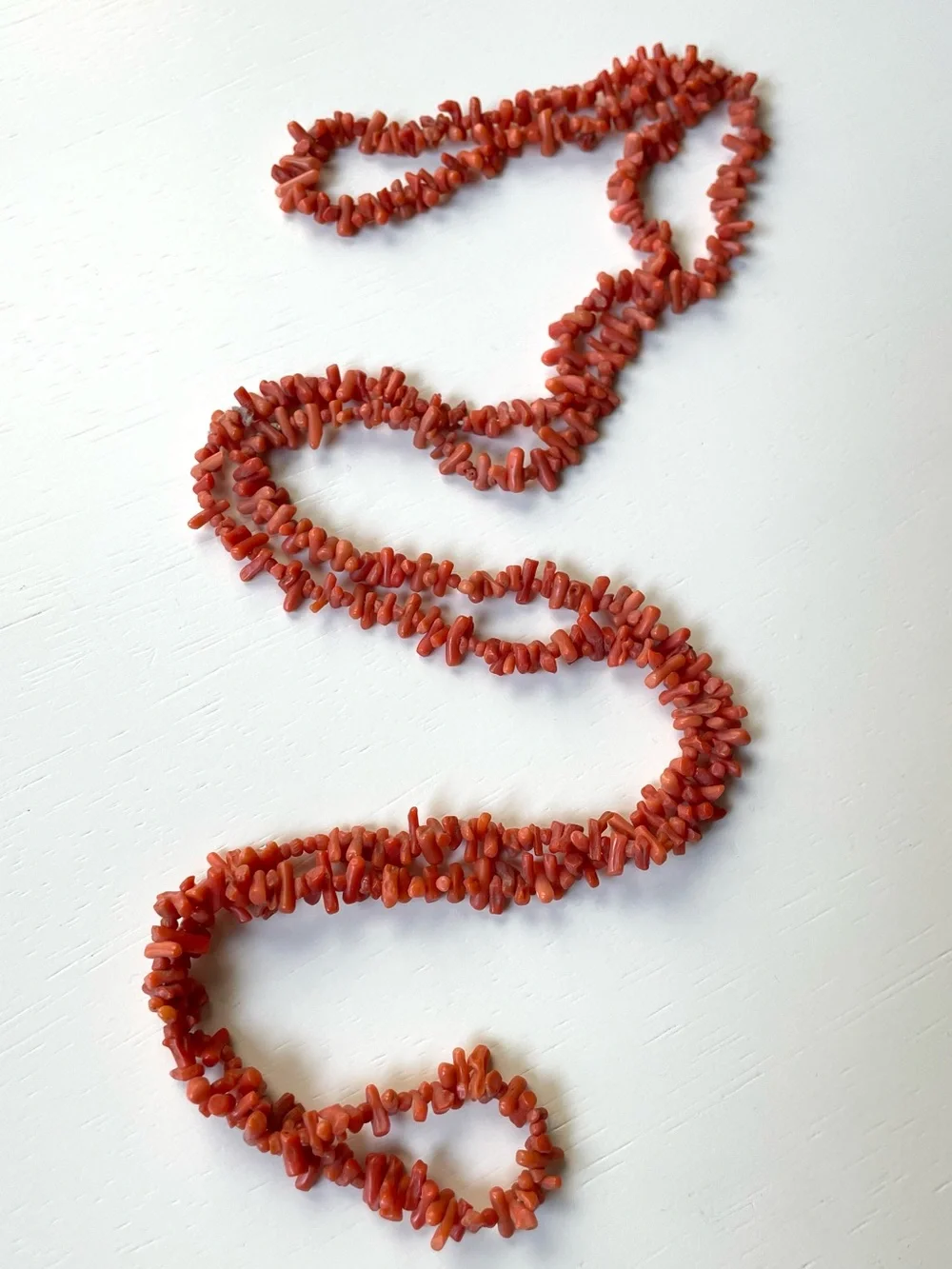 Vintage/antique coral (?) long necklace no clasp boho